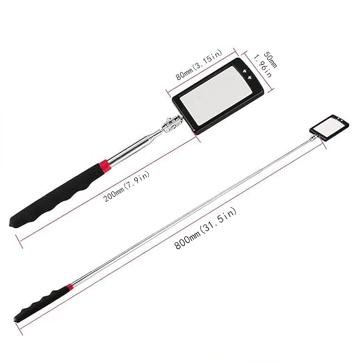 Telescoping Inspection Circular 360 Mirror with 2 LED Light Mirror and Mirror on a Stick and Extendable Mechanic Tool for Automotive Flexible Circular Mirror Diabetic Mirror for feet
