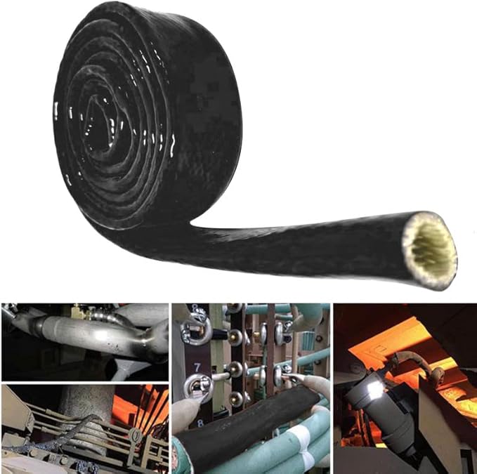 Insulation Heat Shielded Fire Thermo Armor Fire Sleeve Silicone Coated Fiberglass Heat Protection for Automotive Hose Lines & Electrical Wiring-（Black 1" ID x3.3FT）