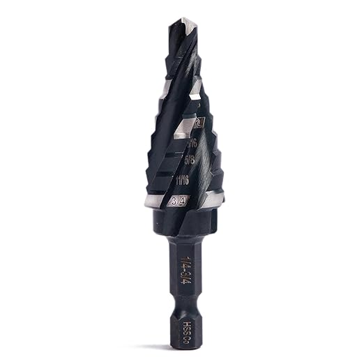 Four Spiral Flute M35 Cobalt Step Drill Bit Set 1/4" - 3/4"(9 Sizes),Impact Ready Four Flute Step Drill Bit,1/4" Hex Shank Step Bits for Metal, Stainless Steel, Aluminum, Wood, Plastic