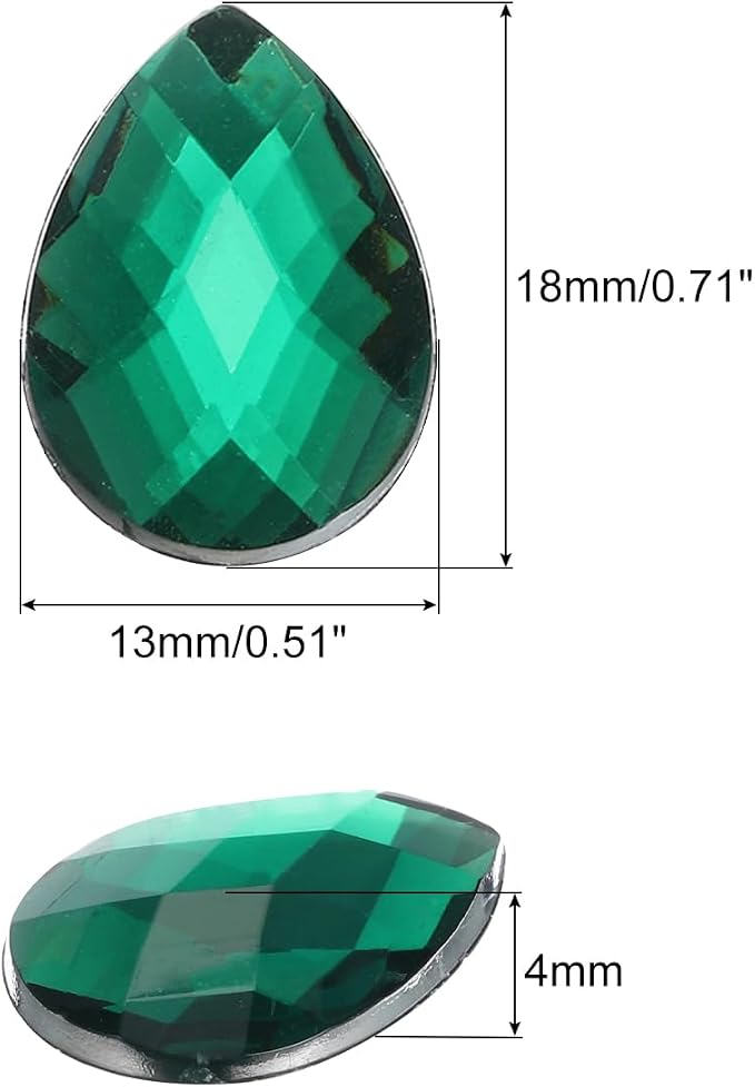 MECCANIXITY 50PCS Flat Back Acrylic Teardrop Gems 13x18mm Artificial Rhinestones - Image 2