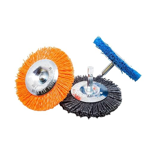 Benchmark Abrasives 3” Mounted Nylon Wire Wheel, Fine Grit, 1/4" Drill Shank, Perfect for Rust or Paint Removal Sanding Finishing on Wood Fiberglass Plastics - (Blue, 3")