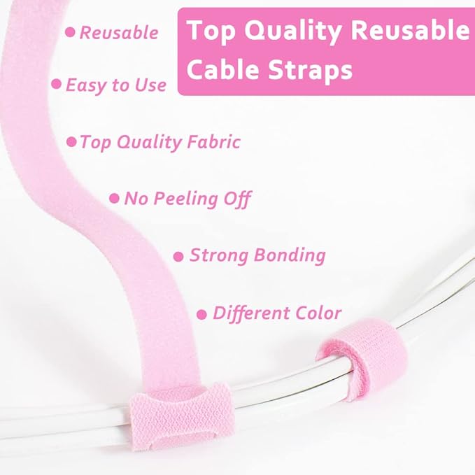 70pcs Cable Ties Reusable Pink Wire Ties Cable Management Cord Ties Reusable - Image 5