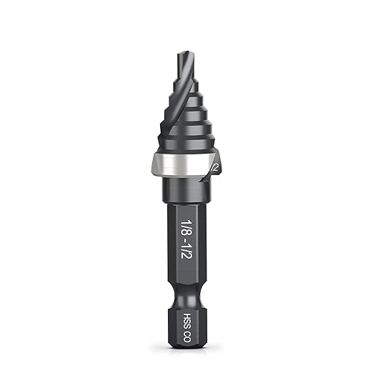 THINKWORK M35 Cobalt Spiral Flute Step Drill Bit, Single Size HSS Step Bit 1/2", Small Size EDC 1/4" Shank Step Bits for Metal, Carbon Steel, Stainless Steel, Wood, Plastic