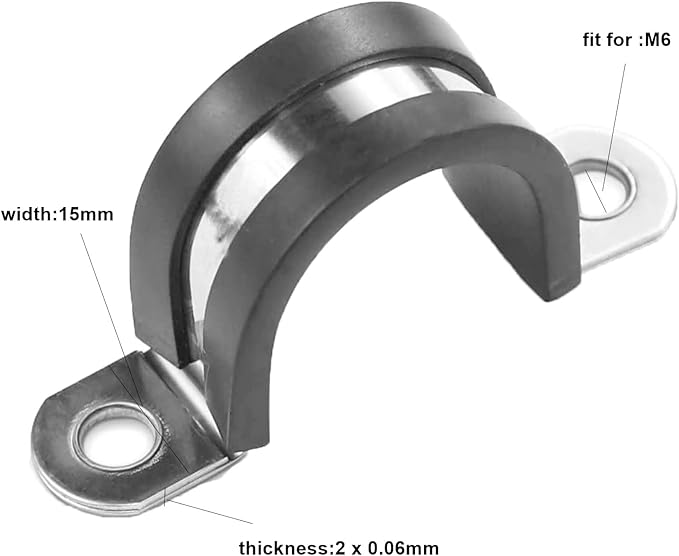 10pcs 35mm 2 Hole U-Tube Strap Clamp, 304 Stainless Steel with EPDM Rubber Lined Clip, Double-Layer Gaskets Rubber Cushioned Insulated Clamp for Tube, Pipe or Wire Cord Installation