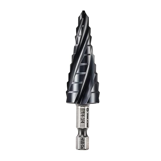 ZELCAN 9 Sizes M35 Cobalt Step Drill Bit, 1/4" to 3/4" Four Spiral Flute Step Drill Bit for Metal, Titanium-Coated HSS Step Bit with 1/4" Hex Shank for Stainless Steel Aluminum Copper Wood Plastic