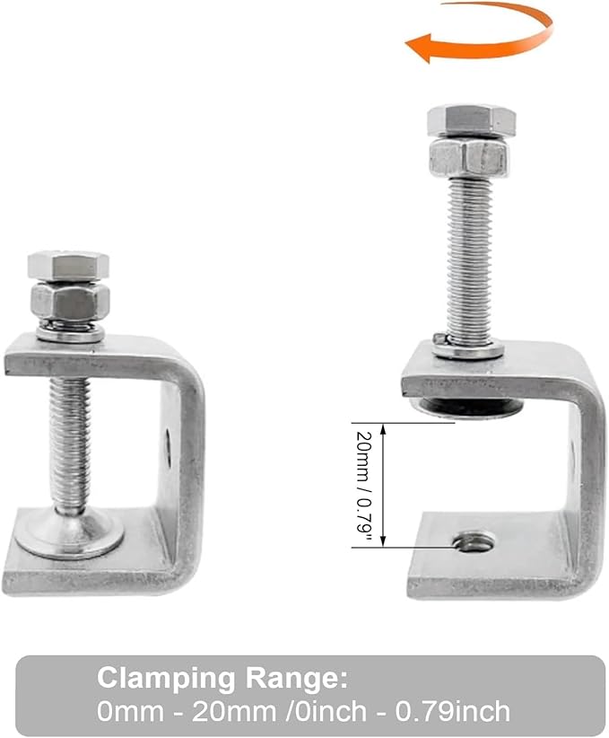Stainless Steel C Clamps, Mini Tiger Clamp Set for Mounting, Heavy Duty Metal U Clamps, Small Desk G-Clamp with 0.98 Inch Stable Wide Jaw Opening for Metal Working Woodworking Welding Building (6pcs)