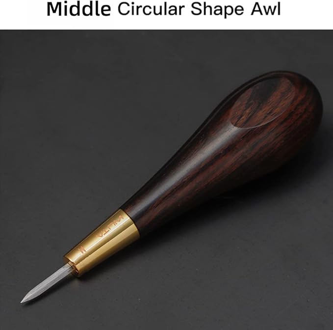 WUTA Shape Leather Craft Diamond Stitching Awl Ebony Blackwood Handle Sewing Awl Kits Handmade Sewing Tools DIY Stitcher Taper (Large 1pcs)