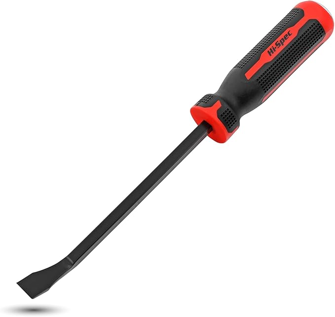 Hi-Spec 1pc Carbon Steel Pry Bar Set - 12" (1ft) / 0.3m" Size with Heavy Duty Striking Cap. Ergonomic Comfort Hold Handles for Home & Garage DIY Jobs
