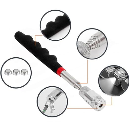 Inspection Mirror and Magnet KIT with Magnetic Pick-Up Tools. 5 Piece Set. Lighted Inspection Mirror and Lighted Magnetic Pick-Up Tool.