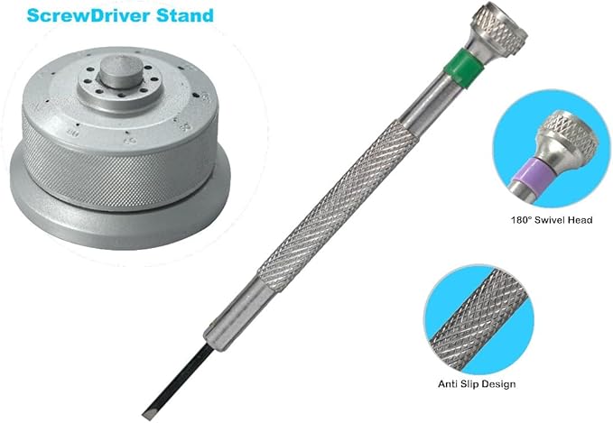 9-Piece Watchmaker Screwdriver Set with Revolving Stand & Extra Blades - Precision Screwdriver Set for Watch Repair, Jewelry, and Electronics, Includes Sizes 0.5mm to 2.5mm