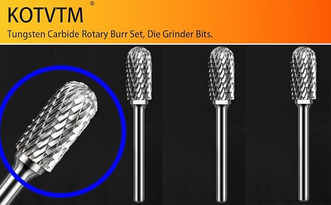 Carbide Burr Set 1/4" Shank SC-3 Die Grinder Bits Tungsten Double Cut Burr Bits (3/8" Cutter Dia X 0.80" Cutter Length) for Die Grinder Kits Metal Grinding Drilling Polishing (3pcs)