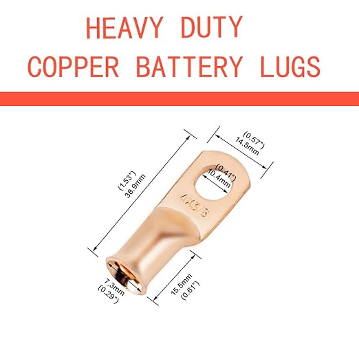 16Pcs 4 AWG 3/8" Stud Heavy Duty Copper Wire Lugs with 16Pcs Heat Shrink Tubing 4 Gauge Ring Terminals Battery Cable Ends Bare Copper Eyelets Tubular Ring Terminal for Car Boat Marine