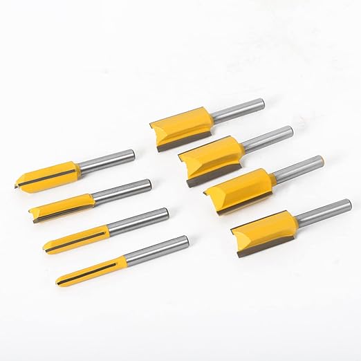 7pcs Straight Router BIT 1/4" Shank Tungsten Carbide Double Straight Dado Router Bit Set, 1/4,5/16,/3/8,1/2,19/32,43/64,23/32 Cutting Diameter Trimming Cutter for Woodworking