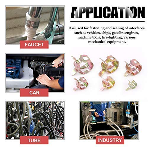 Hilitchi 72 pcs Spring Band Type Action Fuel/Silicone Vacuum Hose Pipe Clamp Low Pressure Air Clip Clamp (10 x 7mm 10mm 11mm 14mm 16mm 17mm)