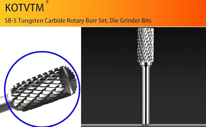 Carbide Burr Set 1/4" Shank SB-5 Die Grinder Bits Tungsten Double Cut Burr Bits (1/2" Cutter Dia X 1" Cutter Length) for Die Grinder Kits Metal Grinding Drilling Polishing (1pcs)