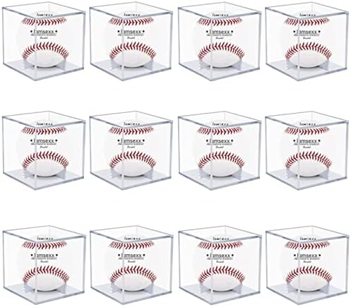 Baseball Display Case, 12 Pack Clear Acrylic Cube Holder Set | Dustproof Clear by KALOPEZY