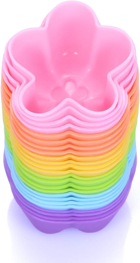 Mini Silicone Muffin Cups, 24 Pack Reusable Cupcake Molds, Begonia | Nonstick 2 - Image 5