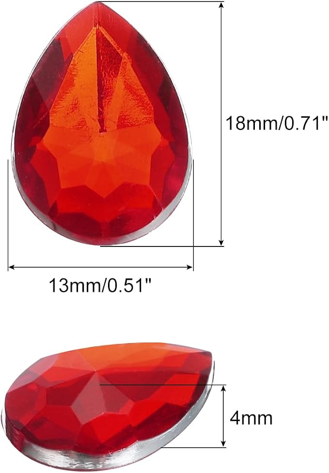 MECCANIXITY 50PCS Flat Back Acrylic Teardrop Gems 13x18mm Artificial Rhinestones - Image 2