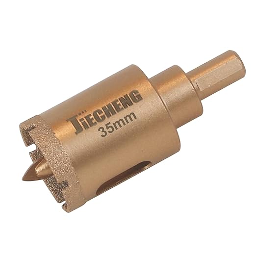 Brazed Diamond 1-3/8 inch Hole Saw with Center Drill Bit for Ceramic,Porcelain,Tile,Glass,Granite Quartz,Marble,Gemstone,Dry Drilling 35mm