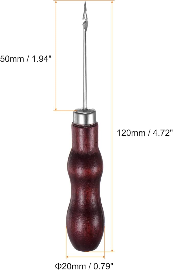 HARFINGTON 3pcs Handwork Sewing Awl Double Gourd Hook Head Awl Leather Punch Hole Tool with Wooden Handle Scratch for Broken Wire Drilling Stitching Repair and DIY Handmade, Rosewood Color