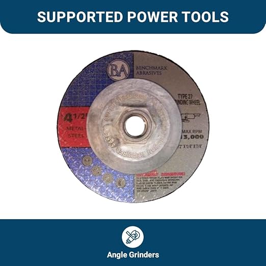 Benchmark Abrasives 4-1/2" T27 Aluminum Oxide Pro Depressed Center Grinding Wheel, 1/4" Thick, 5/8"-11 Threaded Flange Angle Grinder Wheel for Cutting Stock Removal on Metal, Cast Iron - 5 Pack