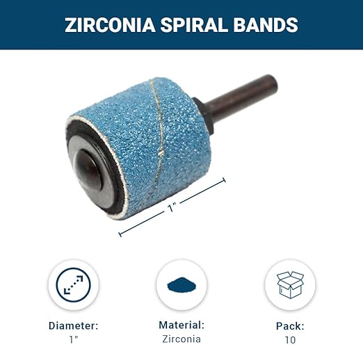 Benchmark Abrasives 1” x 1” Zirconia Sanding Bands, Spiral Bands Rotary Sander Attachment for Drill & Die Grinder, Metal Polishing Sanders for Woodworking - Sander Tool (10 Pack), 60 Grit