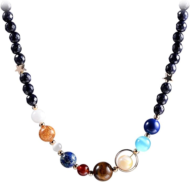 Women Stone Bead Charm Bracelet Universe Galaxy the Eight Planets Nine Planets by MENGLINA