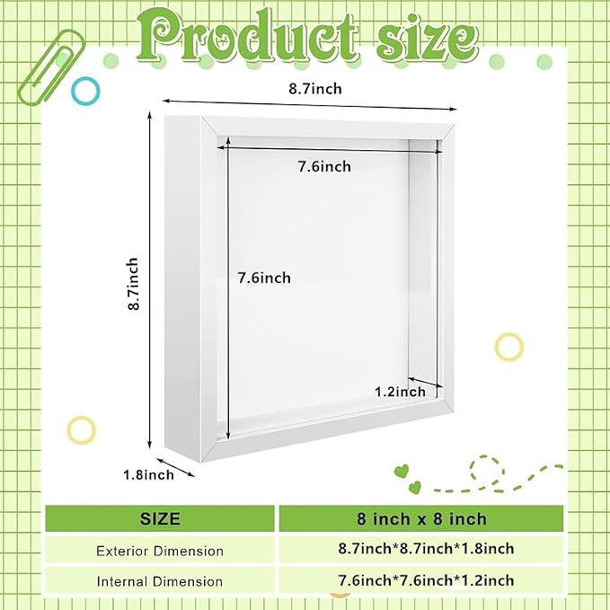 4 Pack 8 x 8in Shadow Box Picture Frame 3D Frames Shadow Box Square Acrylic - Image 2