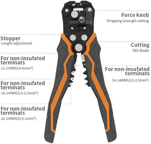 Automatic Wire Stripper, 3 in 1 Stripper/Cutter/Crimping Heavy Duty Multi-function Wire Strippers Tool for 8-18 AWG Electrical Wire, Comes with Replaceable Stainless Steel Blades & Springs, 8 Inch