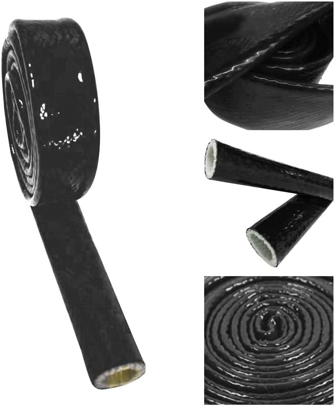 Insulation Heat Shielded Fire Thermo Armor Fire Sleeve Silicone Coated Fiberglass Heat Protection for Automotive Hose Lines & Electrical Wiring-（Black 1/2" ID x5FT）
