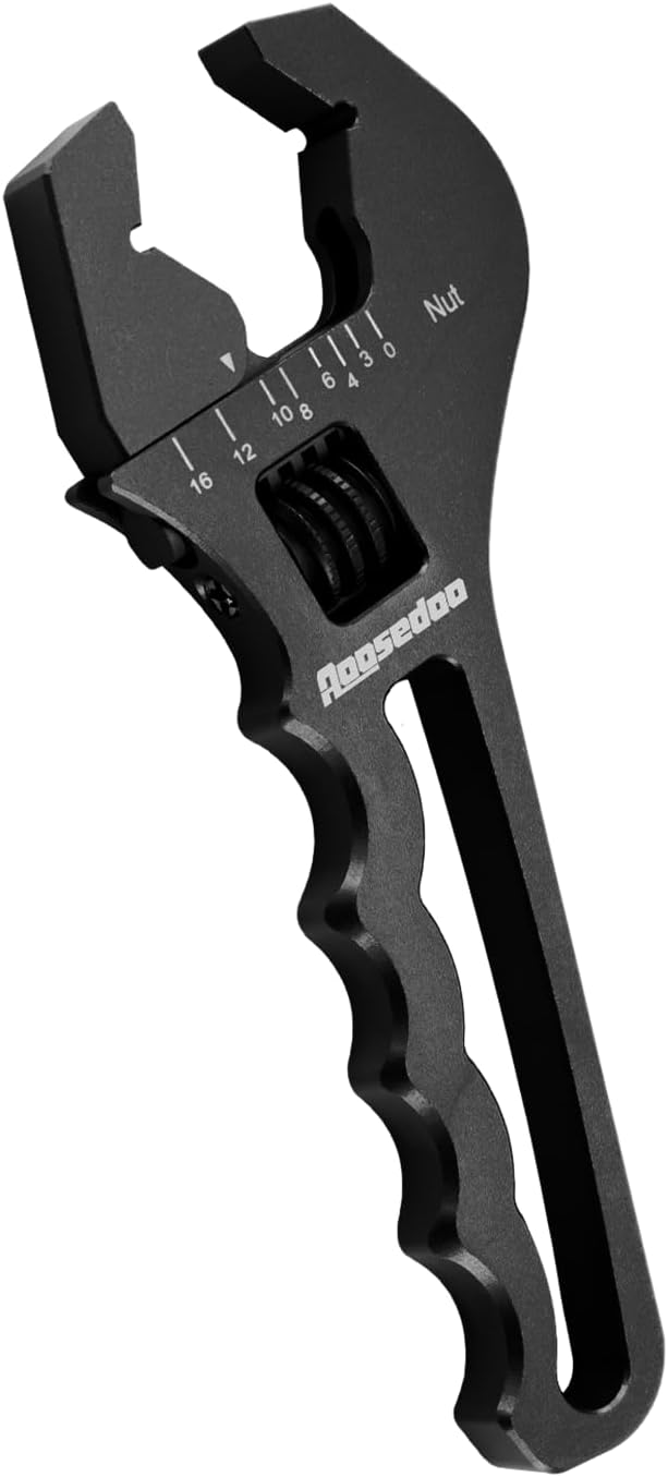 An Hose Fittings Adjustable Wrench Lightweight aluminum 3AN-16AN Adjustable Wrench An Fittings Wrench Tool For AN Hose Fitting Adapters End. (Black, Large)