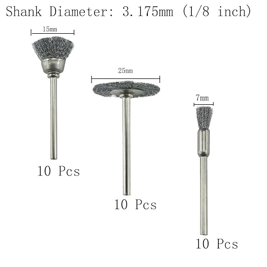 𝐉𝐔𝐍𝐋𝐈𝐗𝐍 30 Pcs Wire Brush Wheel, 1/8 Inch Shank Coarse Crimped Steel Wire Brushes Kits for Dremel Rotary Tool (Silver)