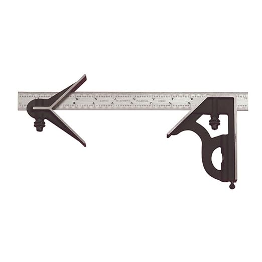 Starrett Steel Combination Square with Square Head and Center Head - 12" Blade Length, Hardened Steel, Reversible Lock Bolt, Scriber, Spirit Level, 4R Graduation Type -11HC-12-4R