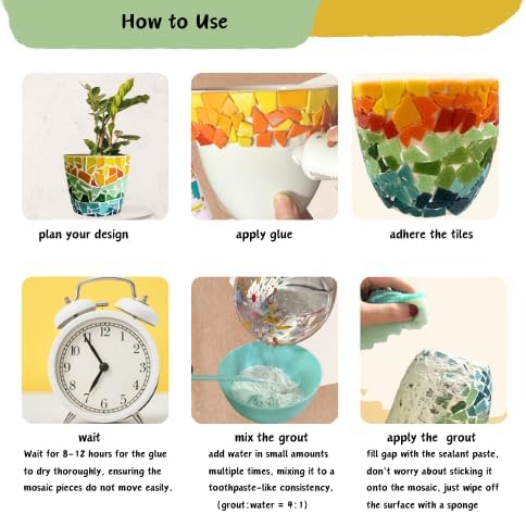 jiezaidada Adult DIY Mosaic Flower Pot Kit, Glass Tile Planter Craft - Image 3