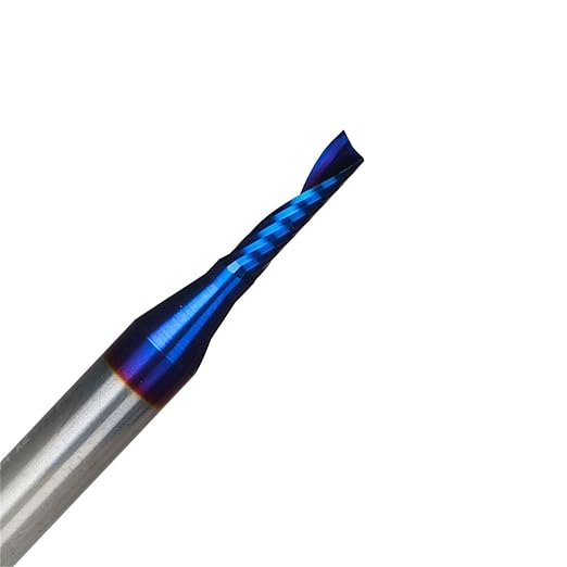 O Single Flute Upcut Spiral End Mill CNC Router Bit with NACO Coating for Plastic Cutting with Mirror Finish (5, 1/8 D x 1/2 CH x 1/4 SHK x 2L)