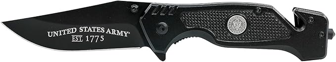 US Army Folding Elite Black Stealth Tactical Knife - Spring Assisted US Army Rescue Knife - Great Gift for the Soldier in your Life - Army Knife Black