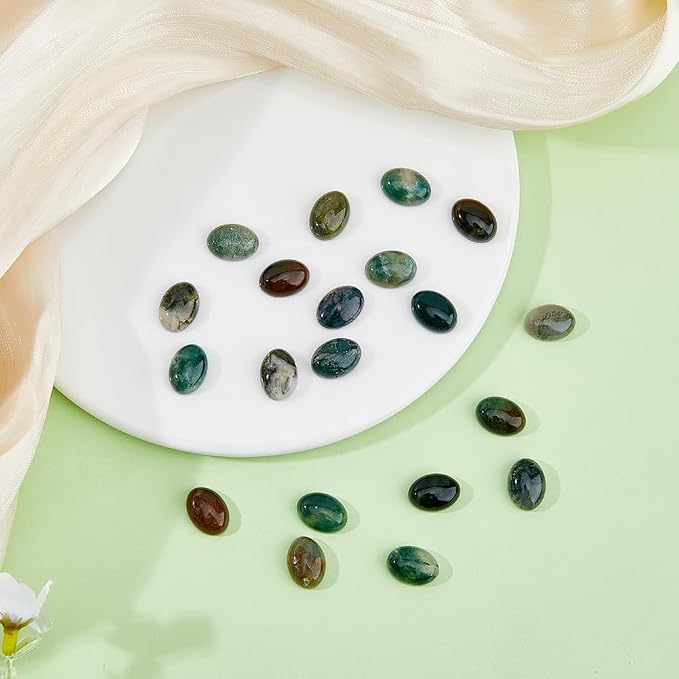 20Pcs Plastic Oval Moss Stone Flat Back Gemstone Stone 14x10mm Crystals - Image 4