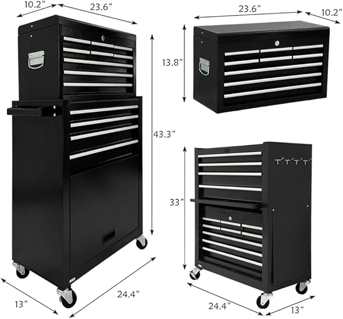 Rolling Tool Chest,13-drawer Tool Box Organizer with Wheels,Large Tool Storage Cabinet with Sliding Drawers,High Capacity Tool Chest with Locking System (Black)
