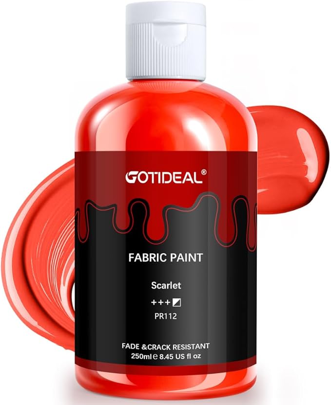 GOTIDEAL Red Fabric Paint for Clothes Permanent, T-Shirts Textile Paint 8.45 oz by GOTIDEAL