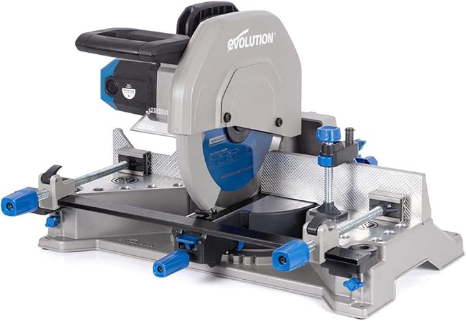 Evolution S355MCS 14" Mitering Chop Saw | Heavy Duty Metal Cutting Saw | 15A/1450 RPM | TCT Blade | Sliding Head & Locking Pin | Cast Iron Clamps | Mitering Base | Knurled Fence | Quick Clamp