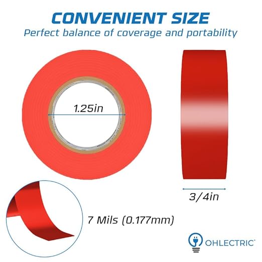 OHLECTRIC Professional Grade Vinyl Electrical Tape (20 Pack) Red - 7 Mil Thick Flame-Retardant, Heat & Weather Resistant 3/4 Inch x 60 Feet | Ideal for Contractors & Electricians
