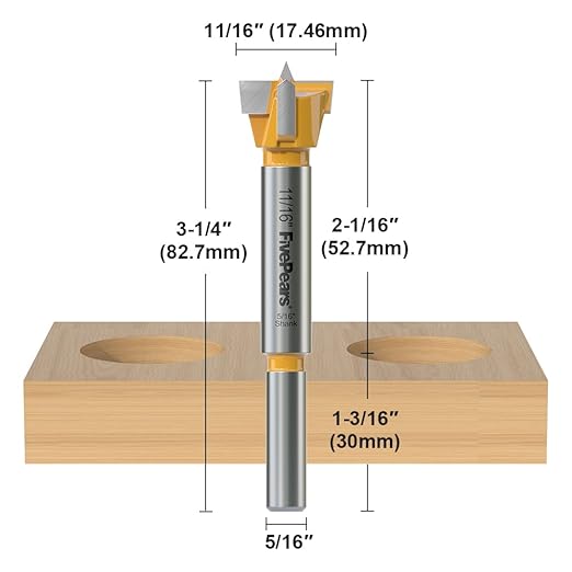FIVEPEARS 1 Count 5/16 inch Shank 11/16 inch Cutting Diameter Carbide Tipped Forstner Bit Wood Hole Saw Auger Opener Hinge Hole Cutter for Woodworking, Plastic, Plywood Products