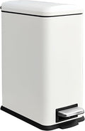 Trash Can with Lid, 10 L Bathroom Waste Bin, Small Pedal Bin, Stainless Steel Garbage Can for Bathroom, Bedroom and Office, White