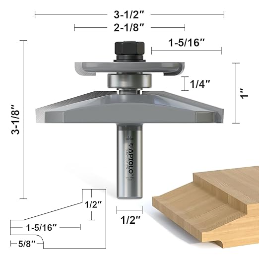 Professional Bevel Raised Panel with Back Cutter Router Bits 1/2 Inch Shank for Cove-Cut and Making Cabinet Door, 3-1/2 Inch Diameter, Used in Combination with Rail and Stile Router Bits
