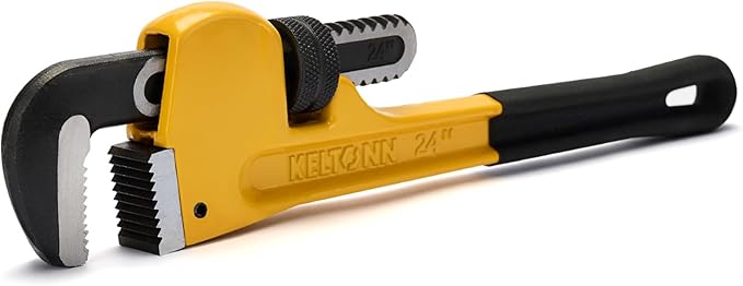24 Inch Adjustable Heavy Duty Pipe Wrench, High Carbon Steel with Precision Worm Gear and Serrated Jaws, for Industrial Pipe Installation & Repair