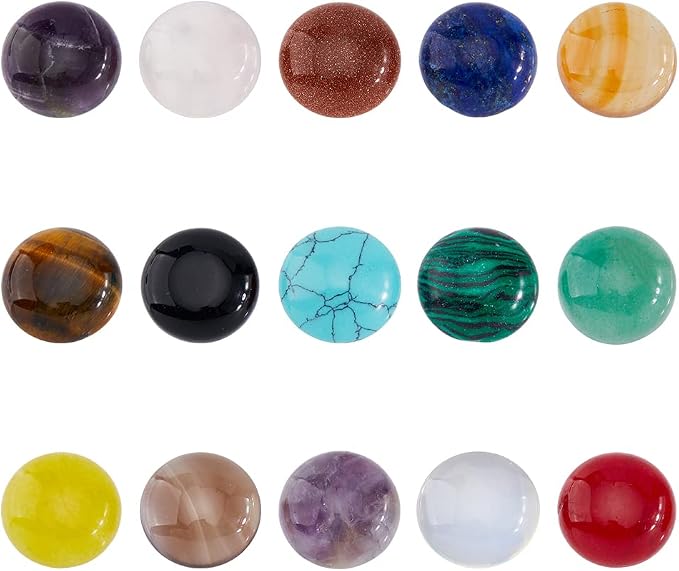 SUPERFINDINGS 30Pcs 15 Styles Natural Cabochon Gemstone 16mm Half Round Dome by SUPERFINDINGS