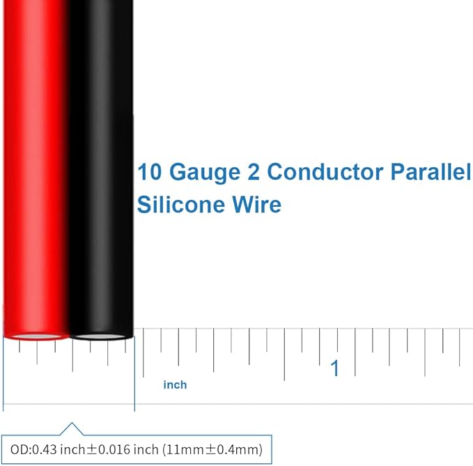 BNTECHGO 10 Gauge Flexible 2 Conductor Parallel Silicone Wire Spool Red Black High Resistant 200 deg C 600V for Single Color LED Strip Extension Cable Cord,Model,25ft Stranded Tinned Copper Wire