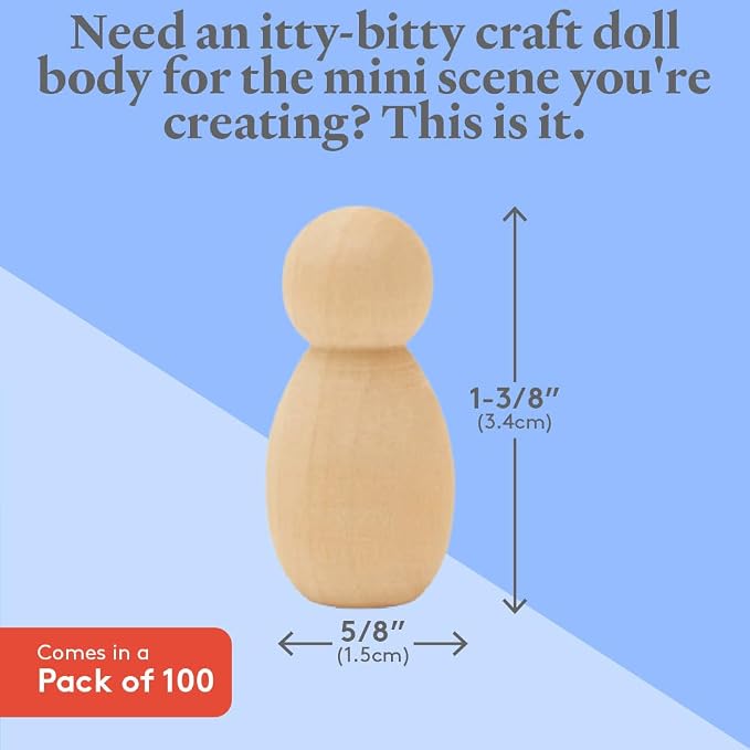 Wood Peg Dolls, 1-1/8 Inch Round Baby Shape Peg People, Strong Birch Wood - Image 4