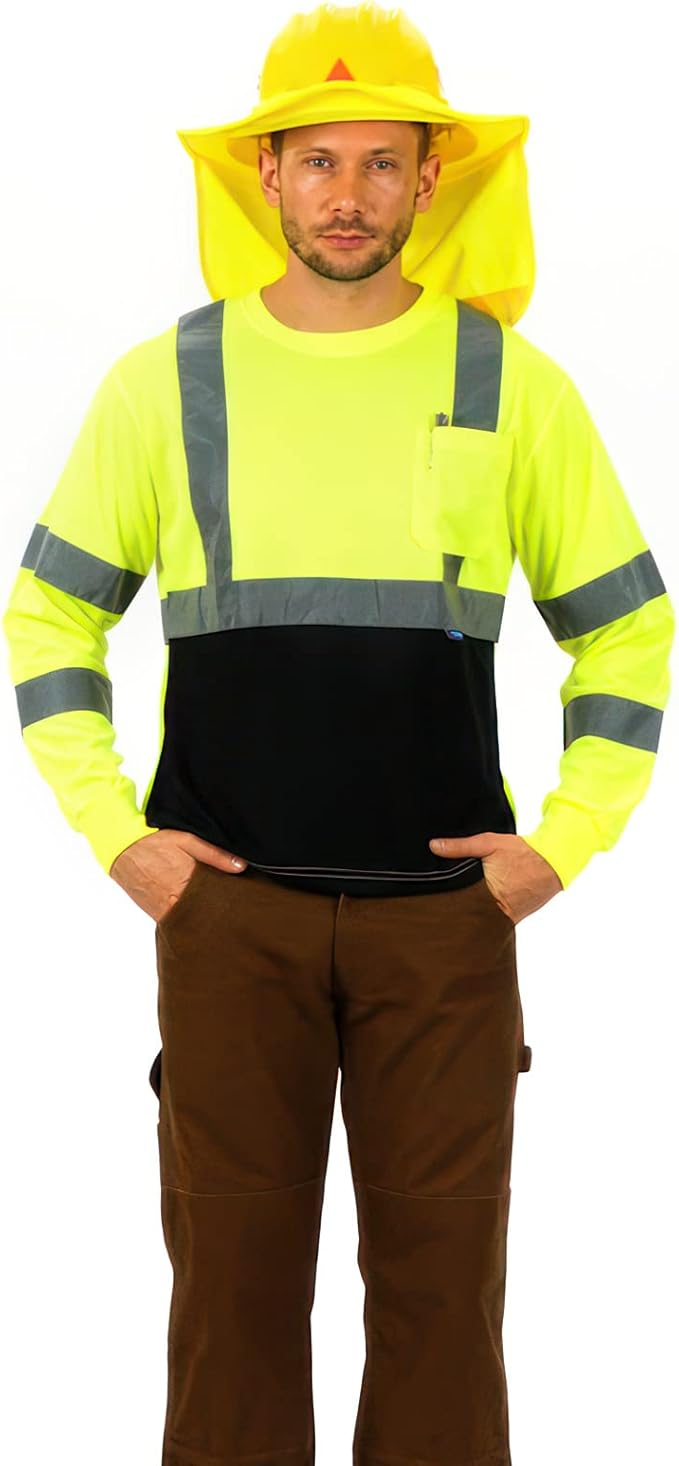 AYKRM Safety T Shirt Reflective High Visibility hi vis Long Sleeve T Shirt (XS-6XL)