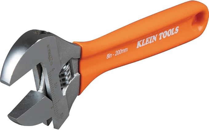Klein Tools O5078 Adjustable Wrench, Precision Forged 1 1/2-Inch Extra-Capacity Jaw, SAE and Metric Scales, Plastic-Dipped Handle, 8-Inch